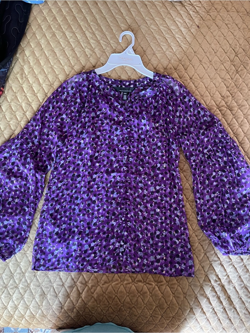 White House Black Market Purple Printed Long-Sleeve Blouse